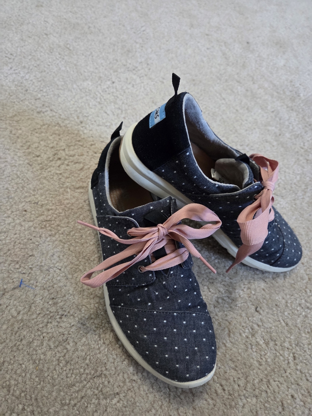 TOMS Polka Dot Casual Sneakers with Pink Ribbon Laces